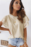 Apricot White/Black/Blue/Green Hollow Out Ruffle Sleeve T-shirt LC25213437-18