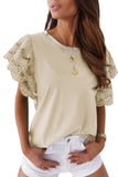 Apricot White/Black/Blue/Green Hollow Out Ruffle Sleeve T-shirt LC25213437-18