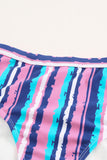Blue Striped Print U Neck Mid Waist Bikini Swimsuit LC433015-5