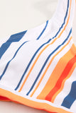 Multicolor Striped Print U Neck Mid Waist Bikini Swimsuit LC433015-22