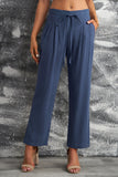 Blue Black/Navy Blue/Army Green/Beige/Apricot Elastic Waist Straight Leg Loose Casual Pants LC772872-5