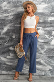 Blue Black/Navy Blue/Army Green/Beige/Apricot Elastic Waist Straight Leg Loose Casual Pants LC772872-5