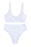 White White/Black/Red/Blue/Yellow/Violet/Green/Pink/Khaki Plain Ribbed Texture Sexy Bikini Set LC44575-1