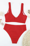 Red White/Black/Red/Blue/Yellow/Violet/Green/Pink/Khaki Plain Ribbed Texture Sexy Bikini Set LC44575-3