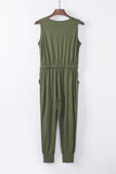 Green Black/Sky Blue/Blue/Green/Gray Button U Neck Drawstring High Waist Jumpsuit LC643586-9