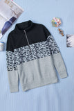 Gray Triple Colorblock Zipper Sweatshirt   Colorblock Leopard Zipper Sweatshirt LC2539002-1011