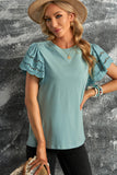 Green White/Black/Blue/Green Hollow Out Ruffle Sleeve T-shirt LC25213437-9