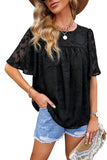 Black White/Black/Blue/Purple/Yellow/Brown Floral Textured Ruffled Half Sleeve Babydoll Top LC25112100-2