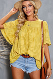 Yellow White/Black/Blue/Purple/Yellow/Brown Floral Textured Ruffled Half Sleeve Babydoll Top LC25112100-7