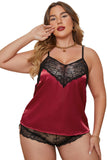 Red Black/Red Lace Satin Patchwork Plus Size Lingerie Set LC35132-3