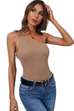 Brown Purple/Brown/Apricot Asymmetrical One-shoulder Ribbed Tank Top LC2564982-17