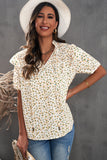 Yellow Black/Red/Blue/Yellow/Purple/Gray Floral Print Smocked Ruffled V Neck T-shirt LC25112774-7
