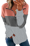 Gray Triple Colorblock Zipper Sweatshirt   Colorblock Leopard Zipper Sweatshirt LC2539002-11