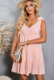Pink White/Black/Pink/Beige Lace-up Ruffled Sleeveless Mini Dress LC2210746-10
