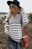 Gray Black/Gray/Beige Striped Zipper Knit Sweater LC2721683-11