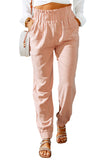 Pink Ruffled Elastic Waistband High Waist Pants LC773063-10