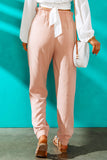 Pink Ruffled Elastic Waistband High Waist Pants LC773063-10