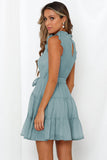 Green Frilled Neck Sleeveless Tiered Tulle Dress LC2211603-9