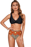 Leopard Tribal Pattern Print Scalloped Lace-up High Waist Bikini Swimsuit LC432437-20