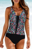 Blue Floral/Dotted Print Ruffles One-piece Swimsuit LC44839-5