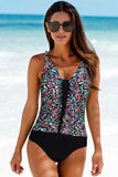 Blue Floral/Dotted Print Ruffles One-piece Swimsuit LC44839-5