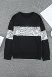 Sequin Patchwork Crewneck Pullover Sweatshirt