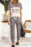 MAMA Leopard Print Short Sleeve Top and Pants Lounge Set