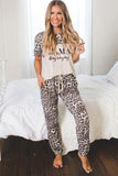 Leopard MAMA Leopard Print Short Sleeve Top and Pants Lounge Set LC15108-20