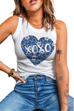 White XOXO Leopard Floral Heart Print Skinny Tank Top LC2565644-1