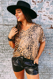 Brown V Neck Short Sleeve Leopard T-shirt LC25114217-17