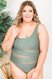 Green Mesh Patchwork Sleeveless Plus Size One-piece Swimsuit PL44011-9