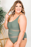 Green Mesh Patchwork Sleeveless Plus Size One-piece Swimsuit PL44011-9