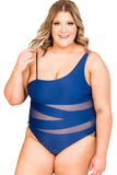 Blue Mesh Patchwork Sleeveless Plus Size One-piece Swimsuit PL44011-5
