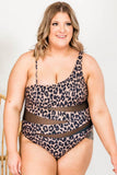 Leopard Mesh Patchwork Sleeveless Plus Size One-piece Swimsuit PL44011-20