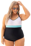 Criss Cross Color Block  Plus Size One-piece Swimsuit