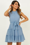 Sky Blue Frilled Neck Sleeveless Tiered Tulle Dress LC2211603-4