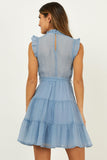 Sky Blue Frilled Neck Sleeveless Tiered Tulle Dress LC2211603-4