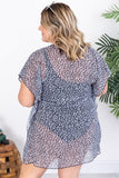 Gray Leopard Print Drawstring Ruffled Plus Size Kimono PL254003-11