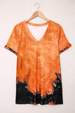 Orange V Neck Tie-dye Hem T-shirt LC25213753-14