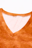 Orange V Neck Tie-dye Hem T-shirt LC25213753-14