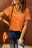 Casual Orange V Neck Tie-dye Hem T-shirt