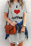 I LOVE COFFEE Mini abito a righe con nappe e stampa a cuore