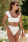 White Textured Gingham High Waist Bikini LC433265-1