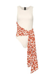 White Contrast Waist Tie Sleeveless High Cut One-piece Swimwear LC443023-1