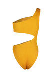 Yellow Asymmetric One Shoulder Cut out Rib Textured One-piece Swimwear LC443025-7