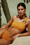 Yellow One-shoulder Rib Knit Bikini with Buckled Detail LC433264-7