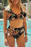 Black Leopard Tie Front Bikini Set LC433268-2