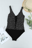 Black Floral/Dotted Print Ruffles One-piece Swimsuit LC44839-2