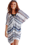 White Scalloped Stripes Woven Swimsuit Cover up LC421443-1