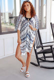 White Scalloped Stripes Woven Swimsuit Cover up LC421443-1